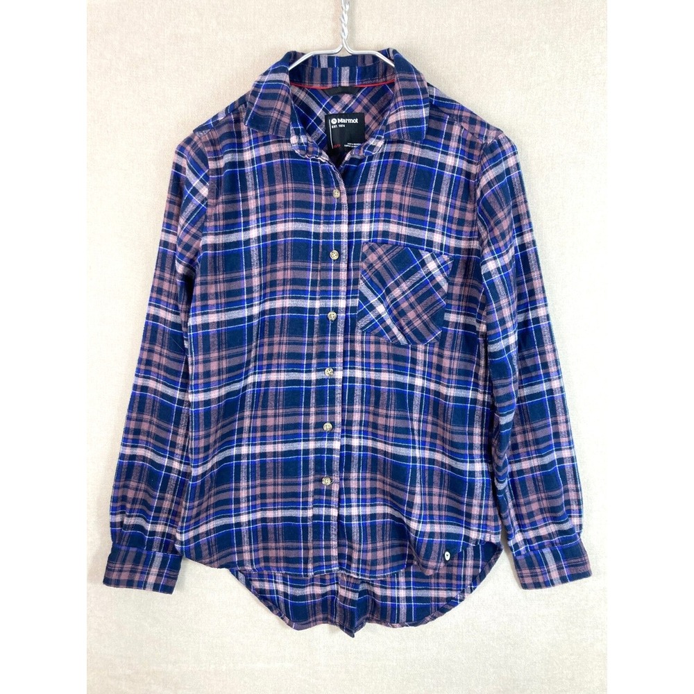 Marmot Blouse Womens Plaid Flannel Button Down XS Back Buttons Shirt